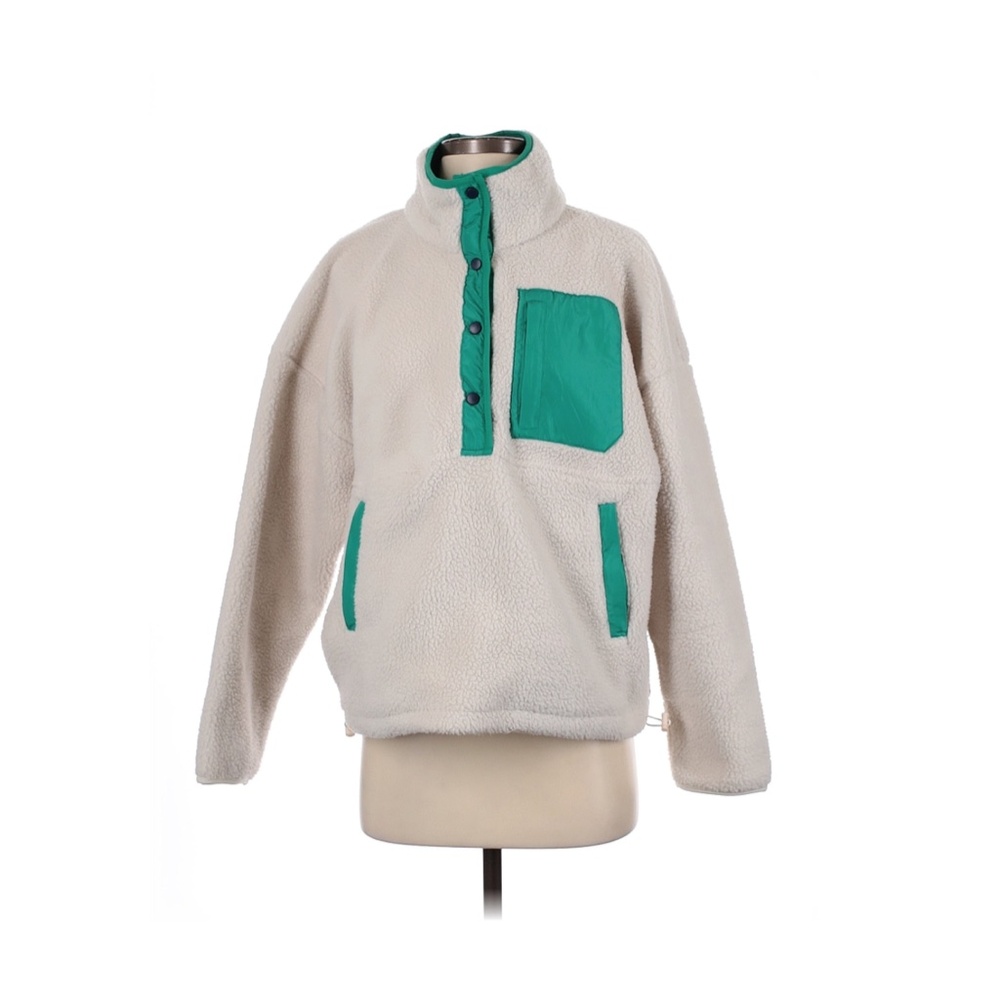 WILO The Label Sherpa Fleece Pullover Cream Myrtle Green Women's Size Small